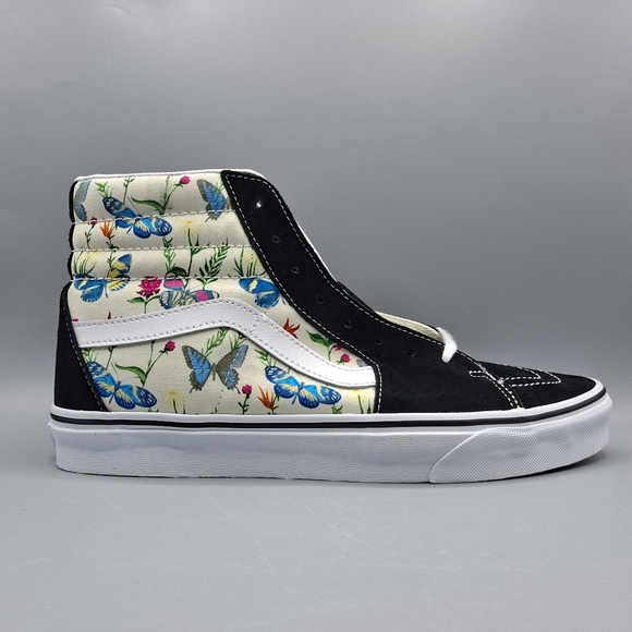 New Vans Sk8-Hi Top Butterfly Floral Marshmallow Black Suede Men's Size 12 - Picture 3 of 9